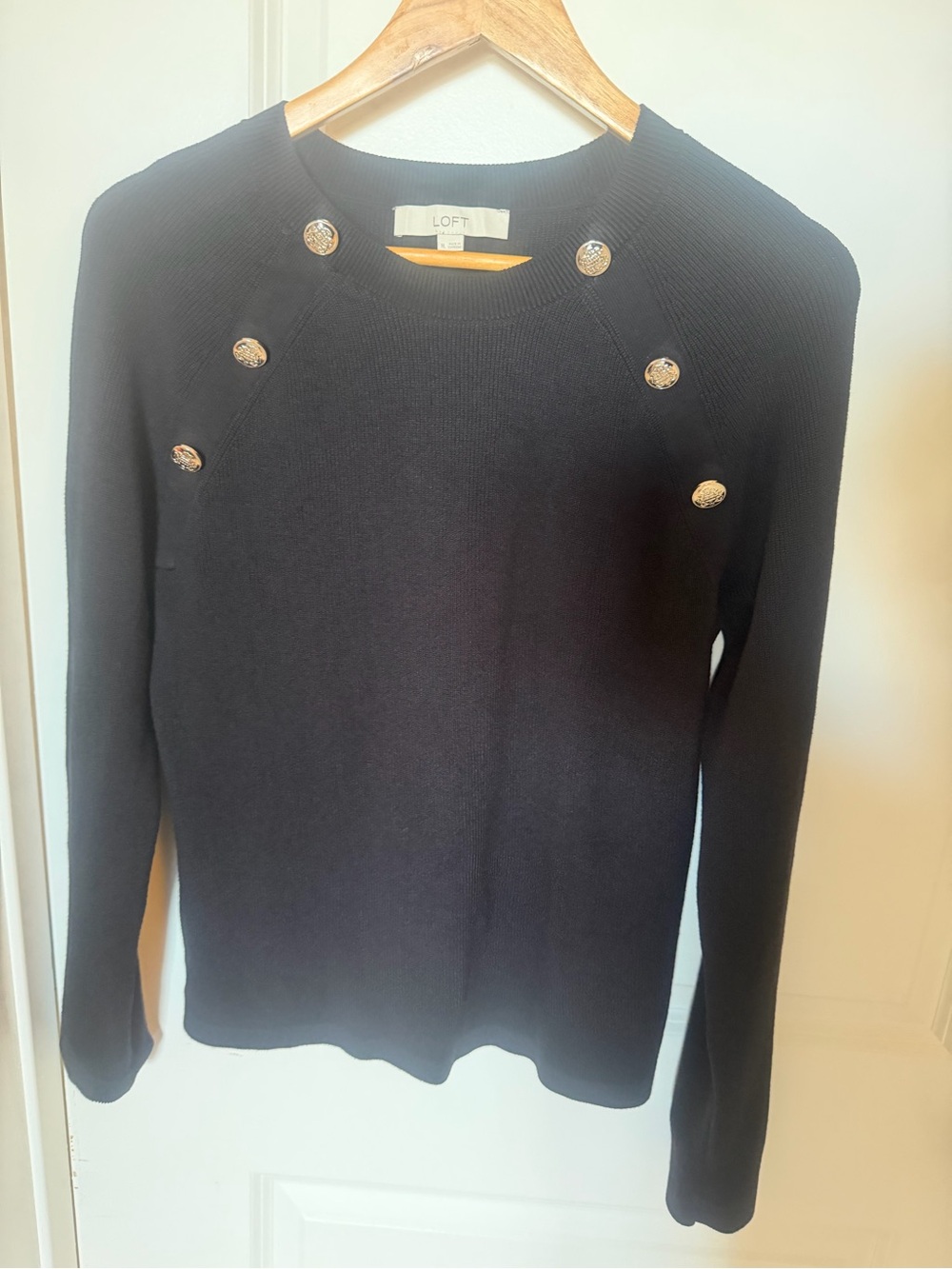 LOFT Black Crewneck Sweater with Gold Buttons. Like new. Super soft